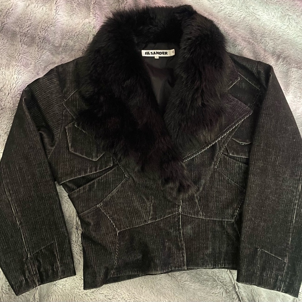 Women’s JIL SANDER RARE archive corduroy Biker Sheep Fur Jacket Coat Size L